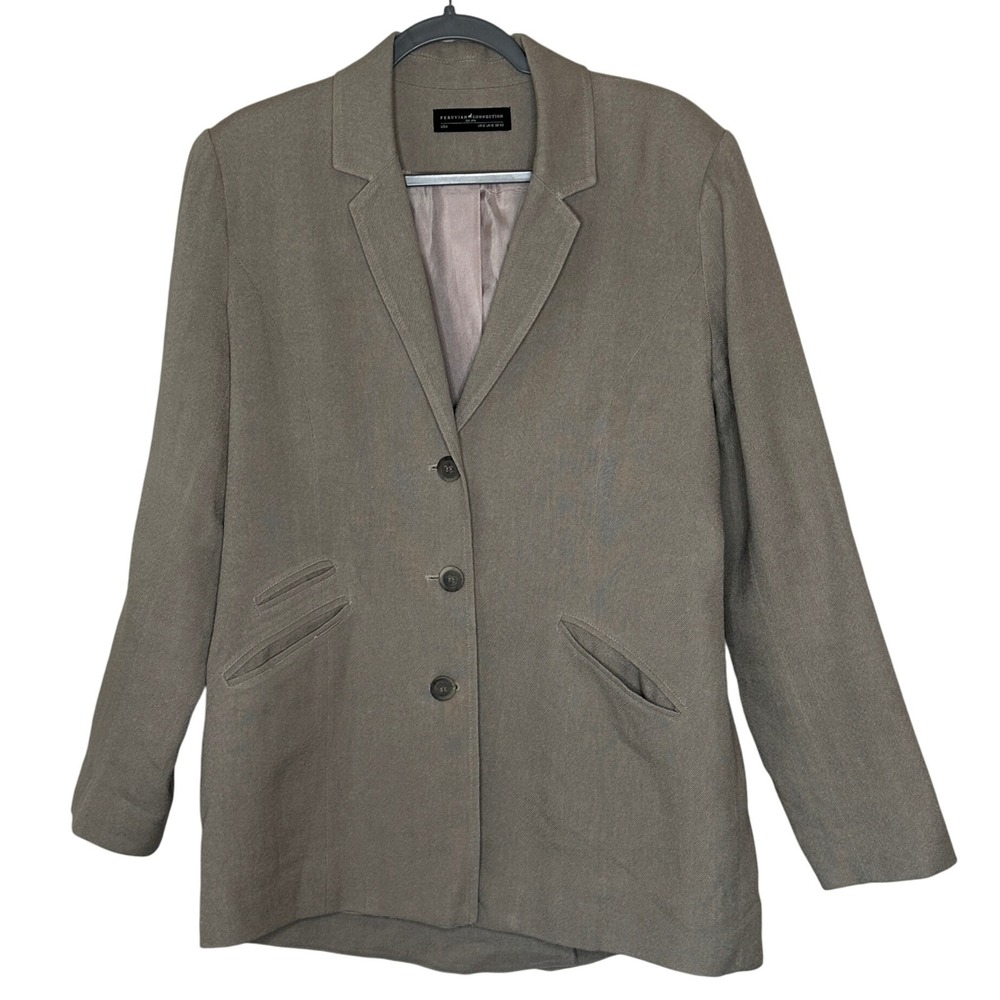 Peruvian Connection Linen Blend Blazer‎ Jacket Size 12 Women's Neutral 3 Button